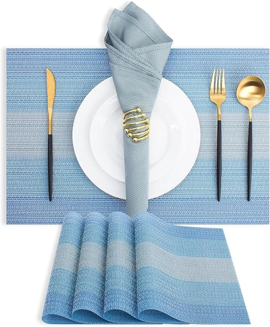 Plastic Woven Heat Resistant Placemats in Gradient Blue