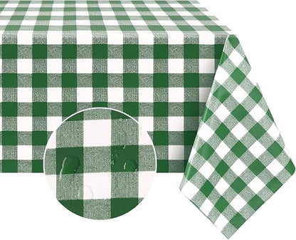 PVC Waterproof and Oil Resistant Plaid Tablecloth in Olive-Green
