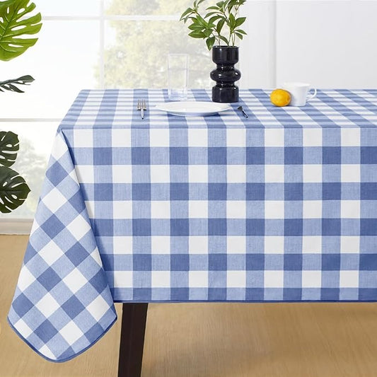 PVC Waterproof Plaid Wrap Plaid Tablecloth in White and Blue