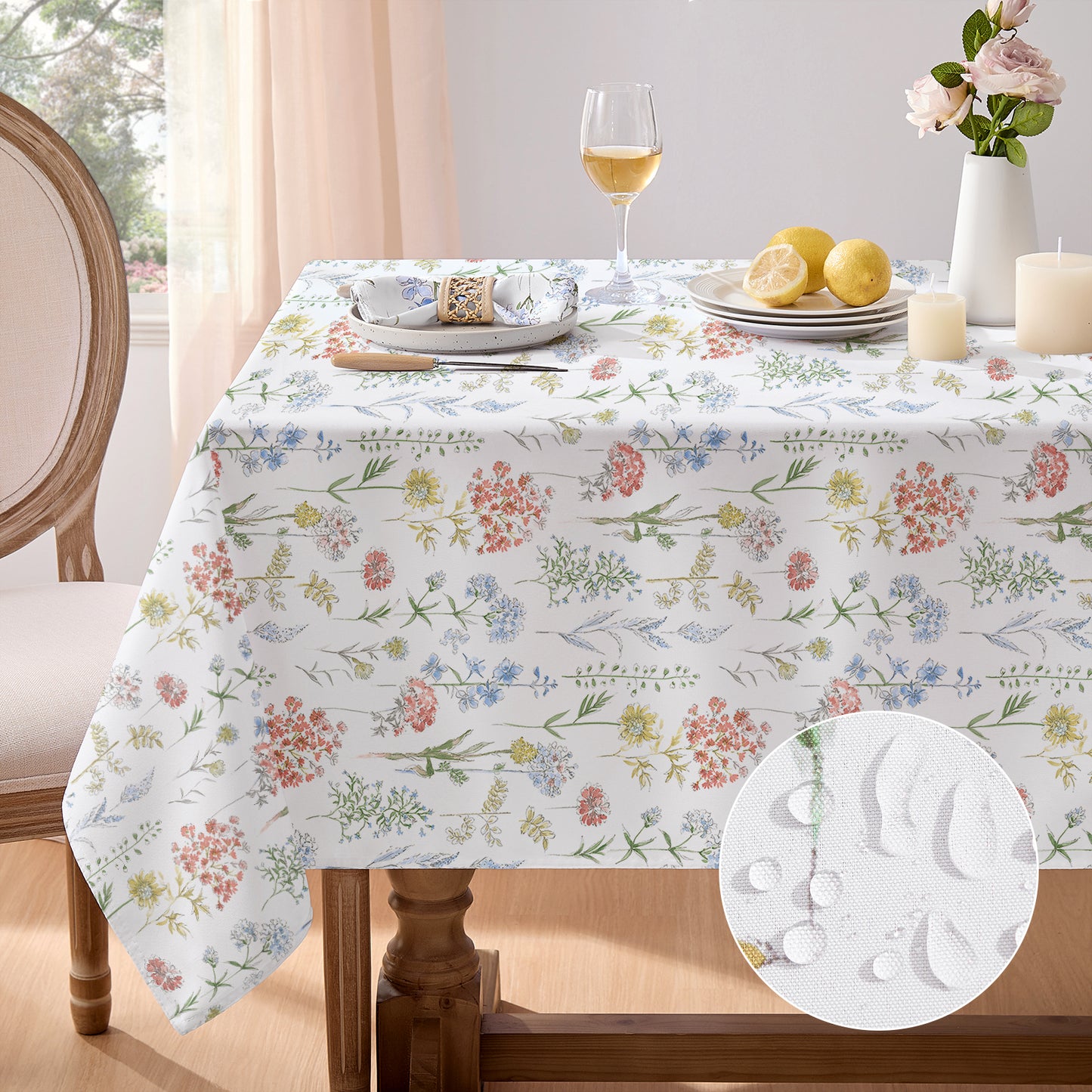 Polyester Waterproof And Stain Resistant Wild Floral Tablecloth in Wildflower-b