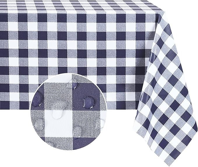 PVC Waterproof and Oil Resistant Plaid Tablecloth in Navy Blue