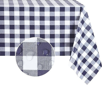 PVC Waterproof and Oil Resistant Plaid Tablecloth in Navy Blue