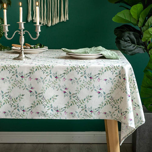 French Floral Tablecloth in White and Green