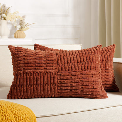 Soft Corduroy Puffy Irregularly Stripe Pattern Pillowcases in Rust
