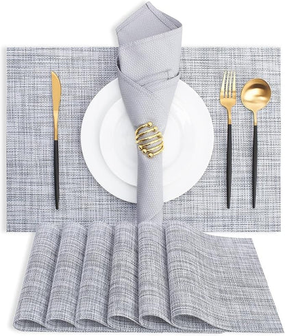 Plastic Woven Heat Resistant Placemats in Light Grey