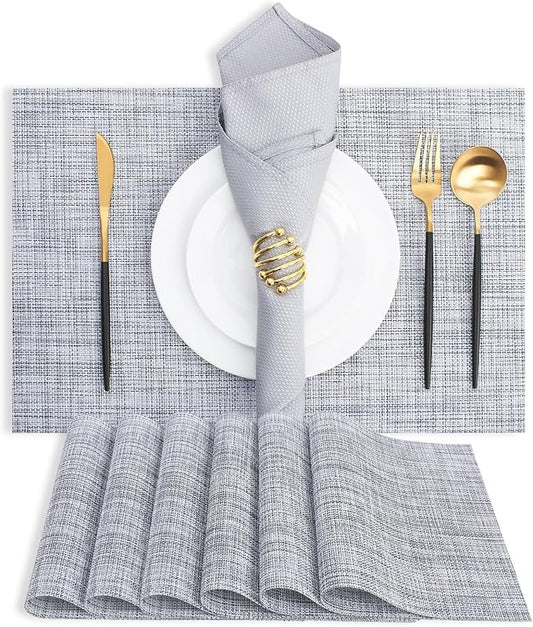 Plastic Woven Heat Resistant Placemats in Light Grey