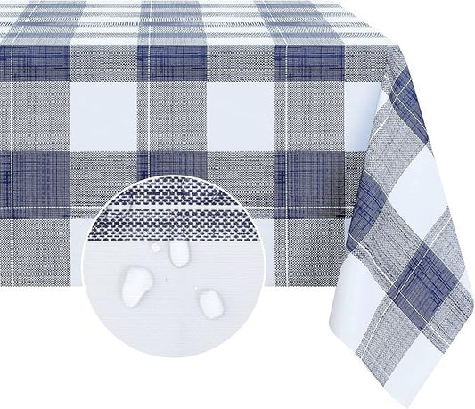 PVC Waterproof and Oil Resistant LargePlaid Tablecloth in Blue and White