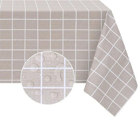 PVC Waterproof and Oil Resistant LargePlaid Tablecloth in Sand