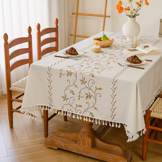 Polyester-Cotton Blend Embroidered Yellow Mimosa Tablecloth