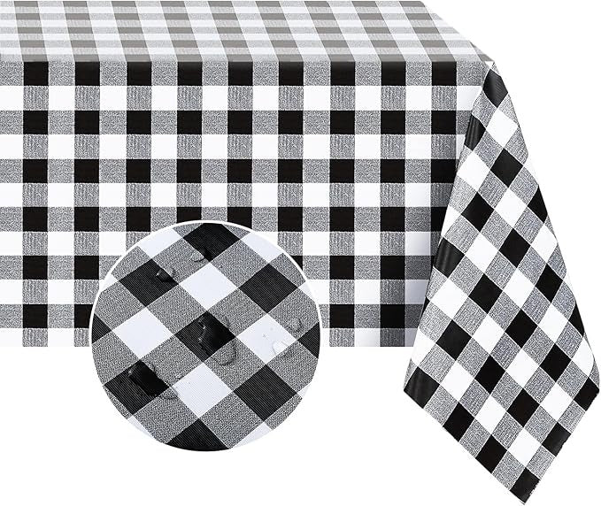 PVC Waterproof and Oil Resistant Plaid Tablecloth in Black and White