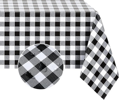 PVC Waterproof and Oil Resistant Plaid Tablecloth in Black and White