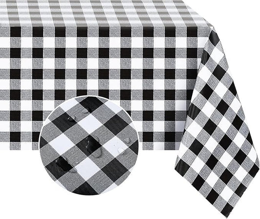 PVC Waterproof and Oil Resistant Plaid Tablecloth in Black and White