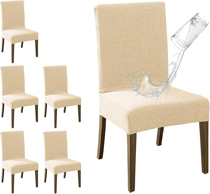 Polyester 100% Waterproof Leaves Pattern Chair Covers in Beige