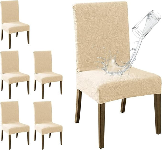 Polyester 100% Waterproof Leaves Pattern Chair Covers in Beige