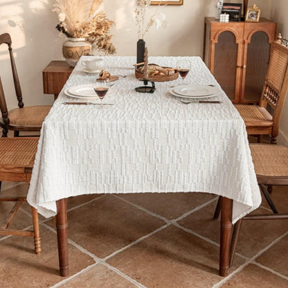 White Chenille Tablecloth with Irregular Texture