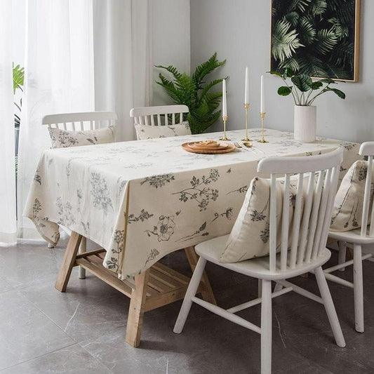 Cotton and linen black rose sketch print tablecloth