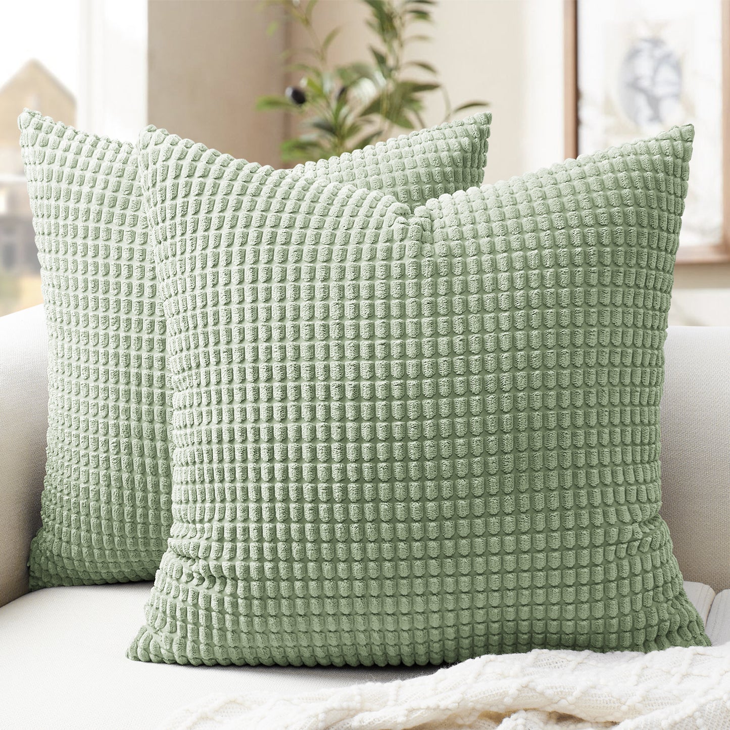 Soft Corduroy Corn-Kernel Pattern Pillowcases in Sage Green