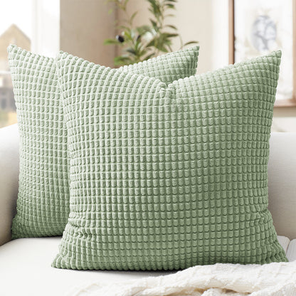 Soft Corduroy Corn-Kernel Pattern Pillowcases in Sage Green