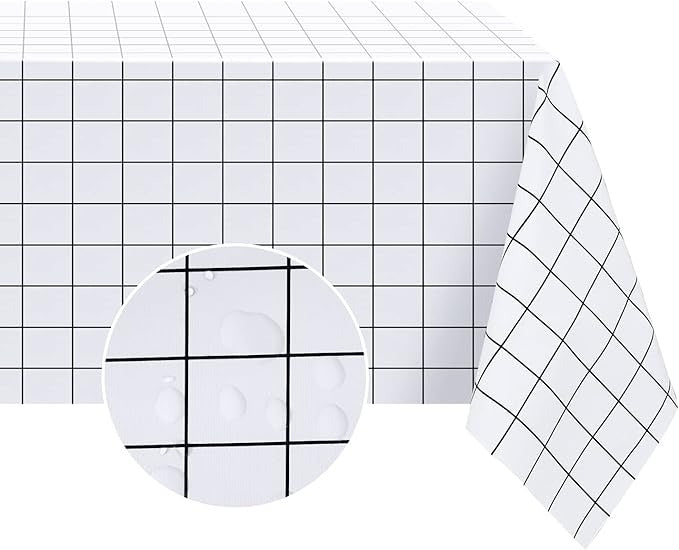PVC Waterproof and Oil Resistant LargePlaid Tablecloth in White and Black