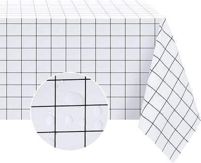 PVC Waterproof and Oil Resistant LargePlaid Tablecloth in White and Black