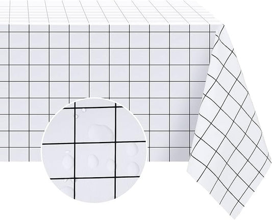 PVC Waterproof and Oil Resistant LargePlaid Tablecloth in White and Black