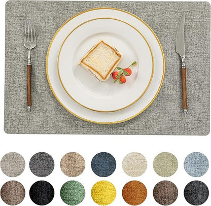 Polyurethane Linen-textured 100% Waterproof Oil-Proof Wipeable Heat Resistant Placemats Set in Light Grey