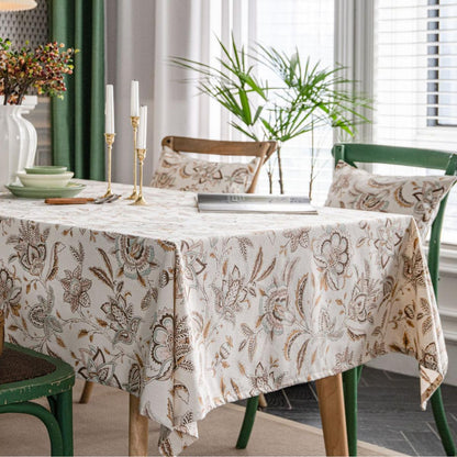 Cotton-Linen Blend Apricot Camellia Print Tablecloth