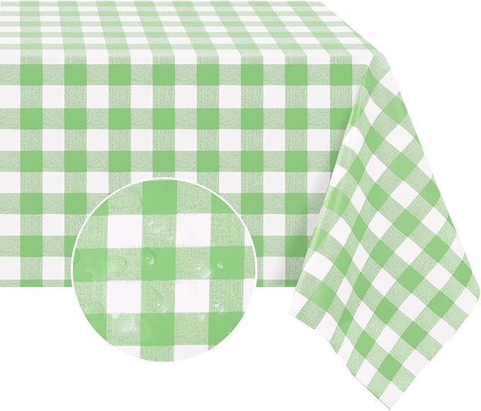PVC Waterproof and Oil Resistant Plaid Tablecloth in Light Green