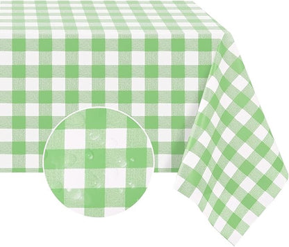 PVC Waterproof and Oil Resistant Plaid Tablecloth in Light Green