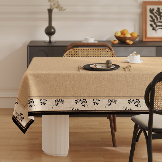 Polyester French Vintage Brown and White Contrast Tablecloth