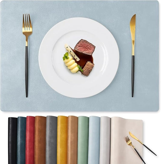 Polyurethane 100% Waterproof Oil-Proof Wipeable Heat Resistant Placemats Set in Light Blue