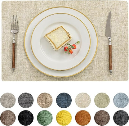 Polyurethane Linen-textured 100% Waterproof Oil-Proof Wipeable Heat Resistant Placemats Set in Beige