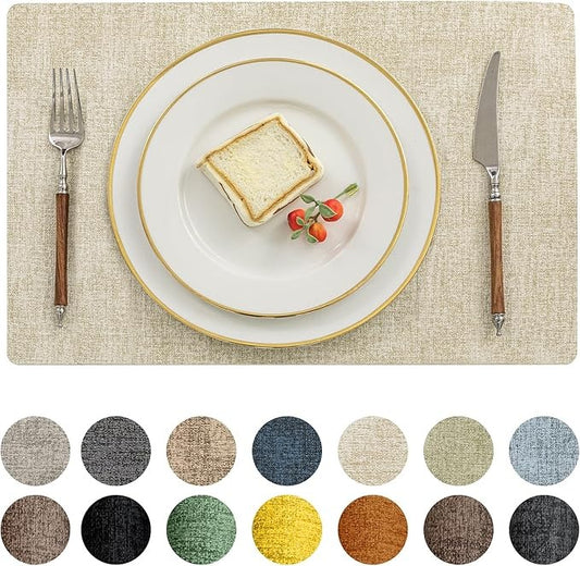 Polyurethane Linen-textured 100% Waterproof Oil-Proof Wipeable Heat Resistant Placemats Set in Beige