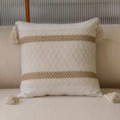 Bohemian neutral double slender-striped pillowcases with tassels