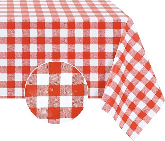 PVC Waterproof and Oil Resistant Plaid Tablecloth in Red