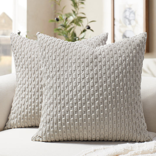 Soft Corduroy Chain-Link Textured Pillowcases in Grey