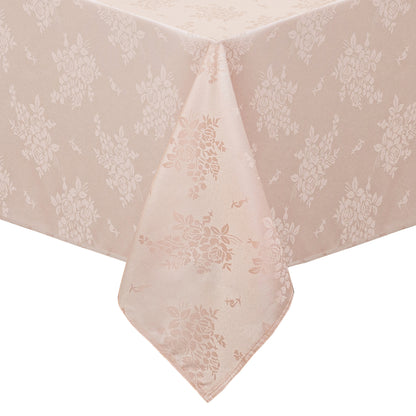 Polyester Jacquard Waterproof Elegant Damask Rose Floral Pattern Tablecloth in Light Pink