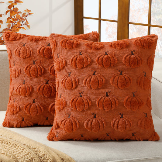 Thanksgiving Fall Harvest Pumpkin 3D Embroidery Pillowcases Cover in Rust