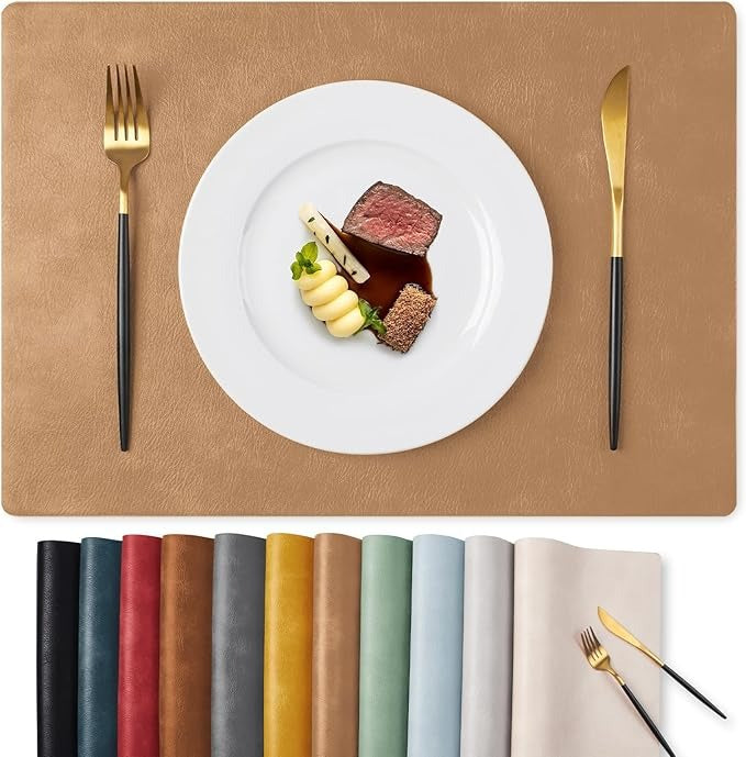 Polyurethane 100% Waterproof Oil-Proof Wipeable Heat Resistant Placemats Set in Camel