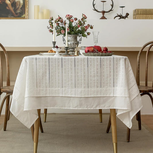 Vintage Cotton White Lace Tablecloth