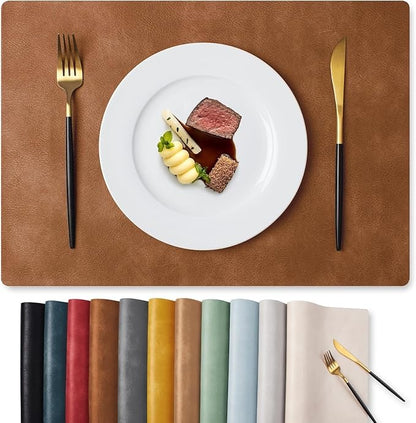 Polyurethane 100% Waterproof Oil-Proof Wipeable Heat Resistant Placemats Set in Reddish Brown
