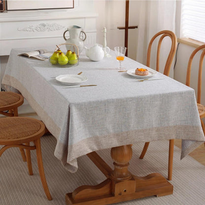 Cotton-linen Tablecloth with Plain-coloured Edging in Light Grey