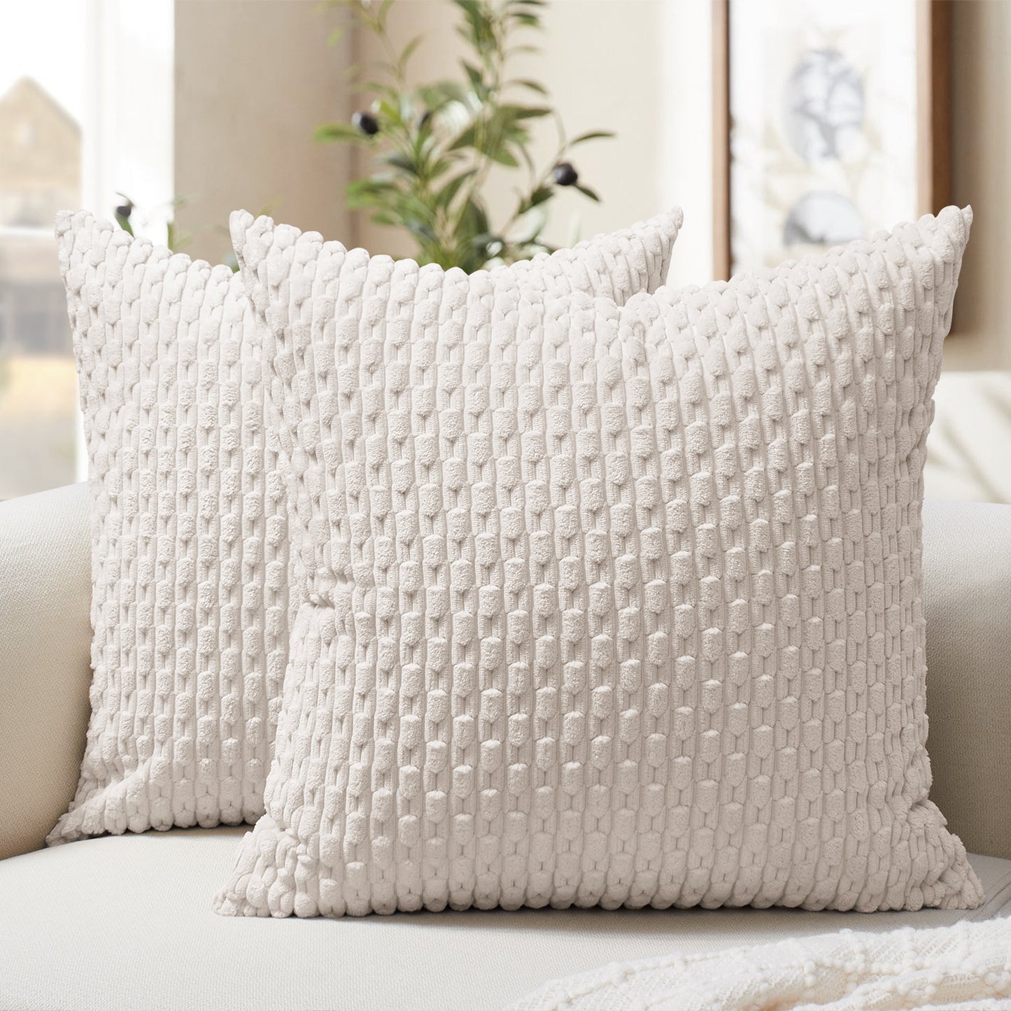 Soft Corduroy Chain-Link Textured Pillowcases in Beige