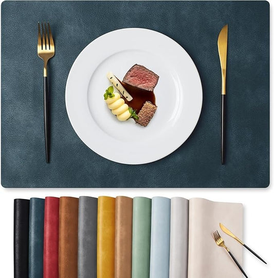 Polyurethane 100% Waterproof Oil-Proof Wipeable Heat Resistant Placemats Set in Navy Blue