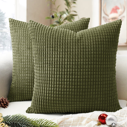 Soft Corduroy Corn-Kernel Pattern Pillowcases in Olive-green