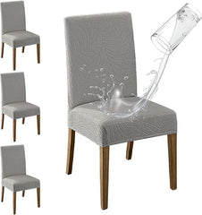 Polyester 100% Waterproof Leaf Pattern Chair Covers in Light Grey