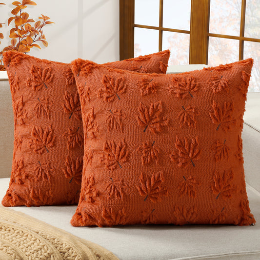 Thanksgiving Fall Harvest Maple Leaf 3D Embroidery Pillowcases Cover in Rust