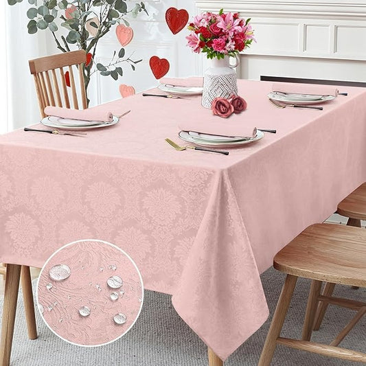Polyester Jacquard Wellington Waterproof Damask Pattern Tablecloth in Light Pink