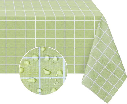 PVC Waterproof and Oil Resistant LargePlaid Tablecloth in Green and White