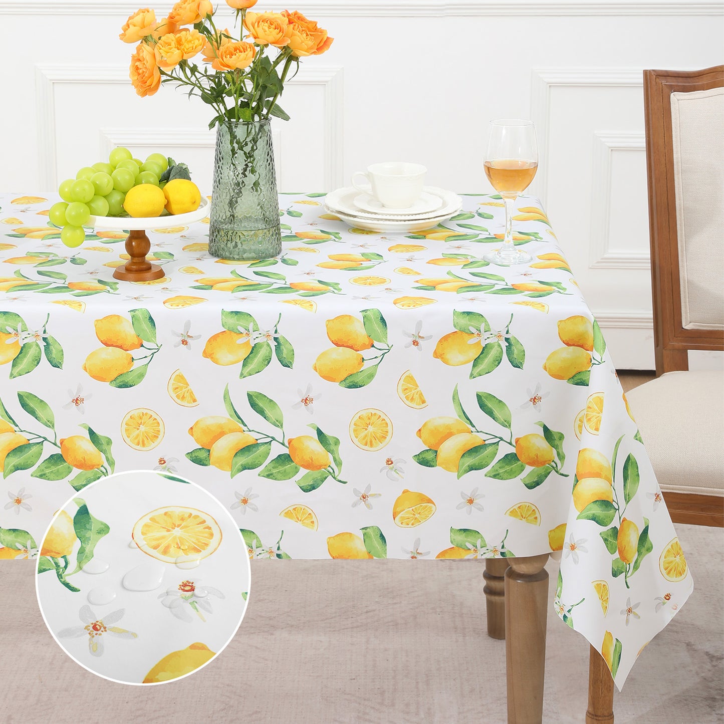 Polyester Lemon-patterned tablecloth（with white background ）